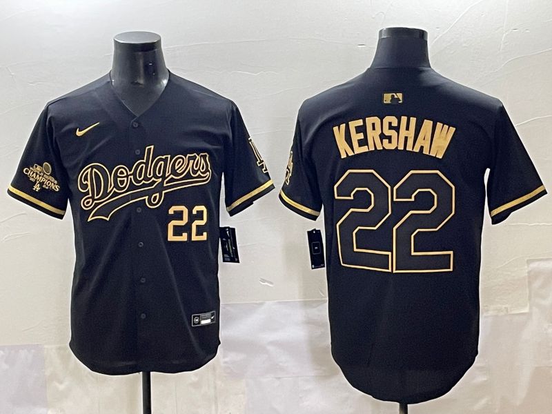 Men 2025 Los Angeles Dodgers #22 Kershaw Black Gold Five generations Nike MLB Jersey style 2->los angeles dodgers->MLB Jersey